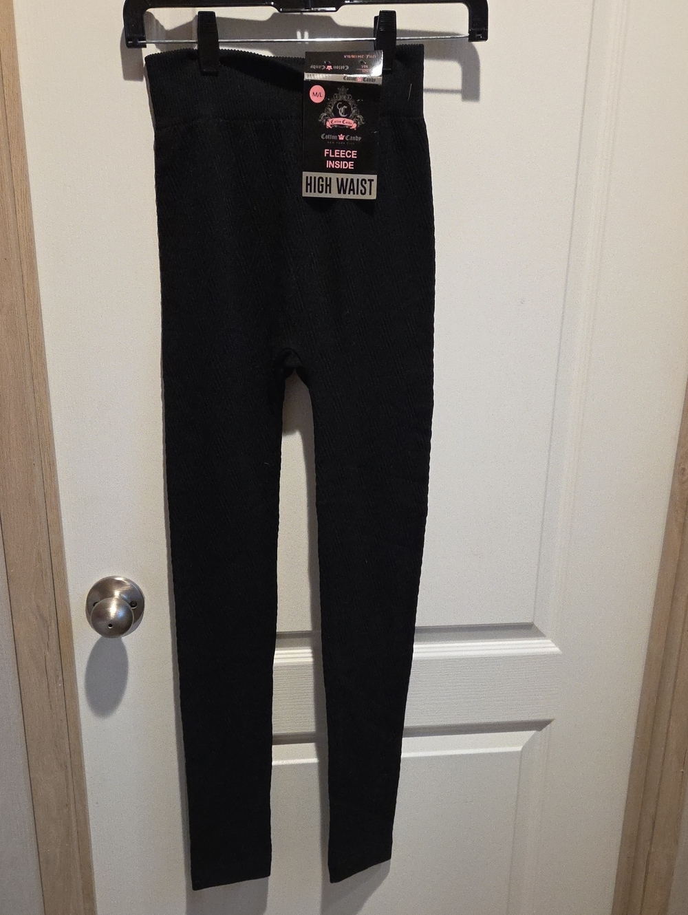 Cotton Candy Black High Waist Fleece-Lined Kids Leggings